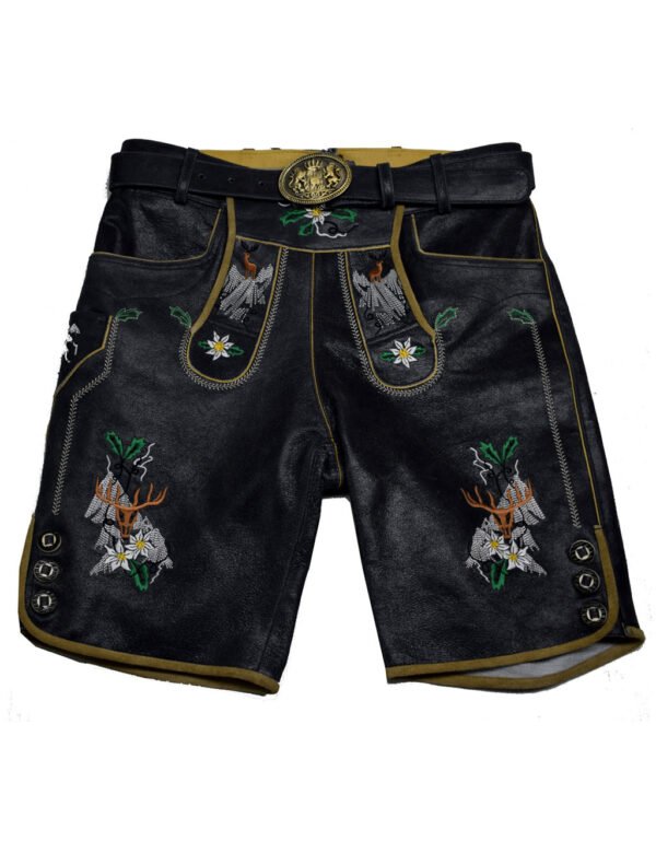 Traditional Black Lederhosen with Embroidery