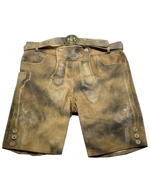 Traditional Bavarian Lederhosen with Belt and Embroidery
