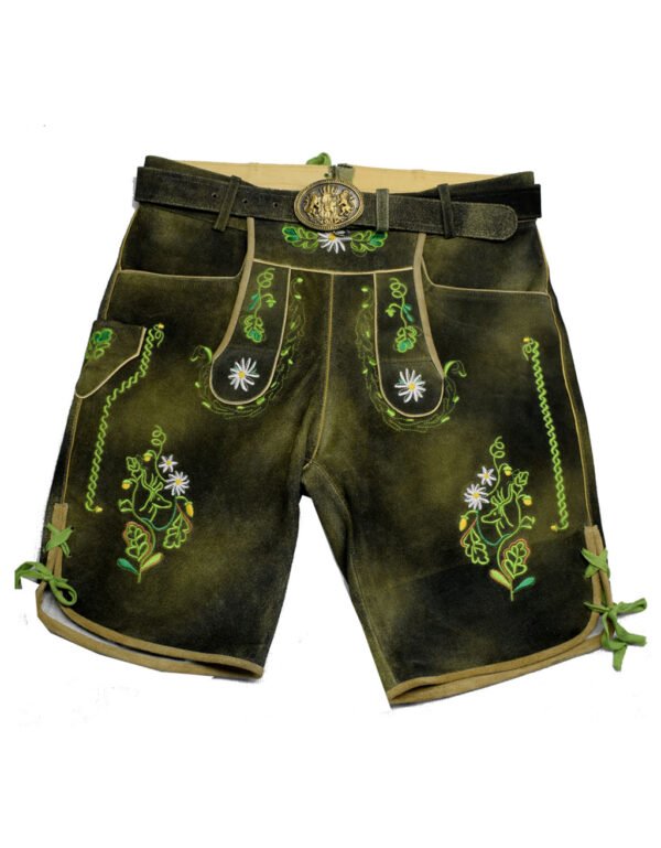 Traditional Bavarian Lederhosen with Green Embroidery